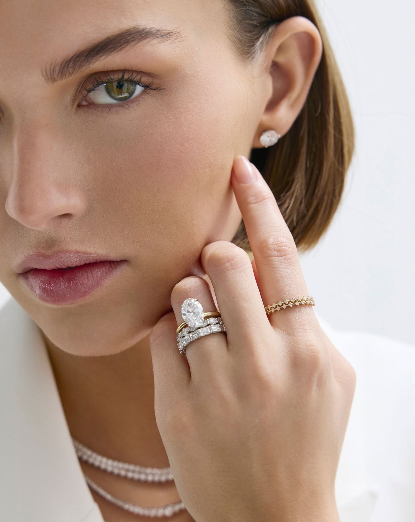 Diamond Station Double Row Ring